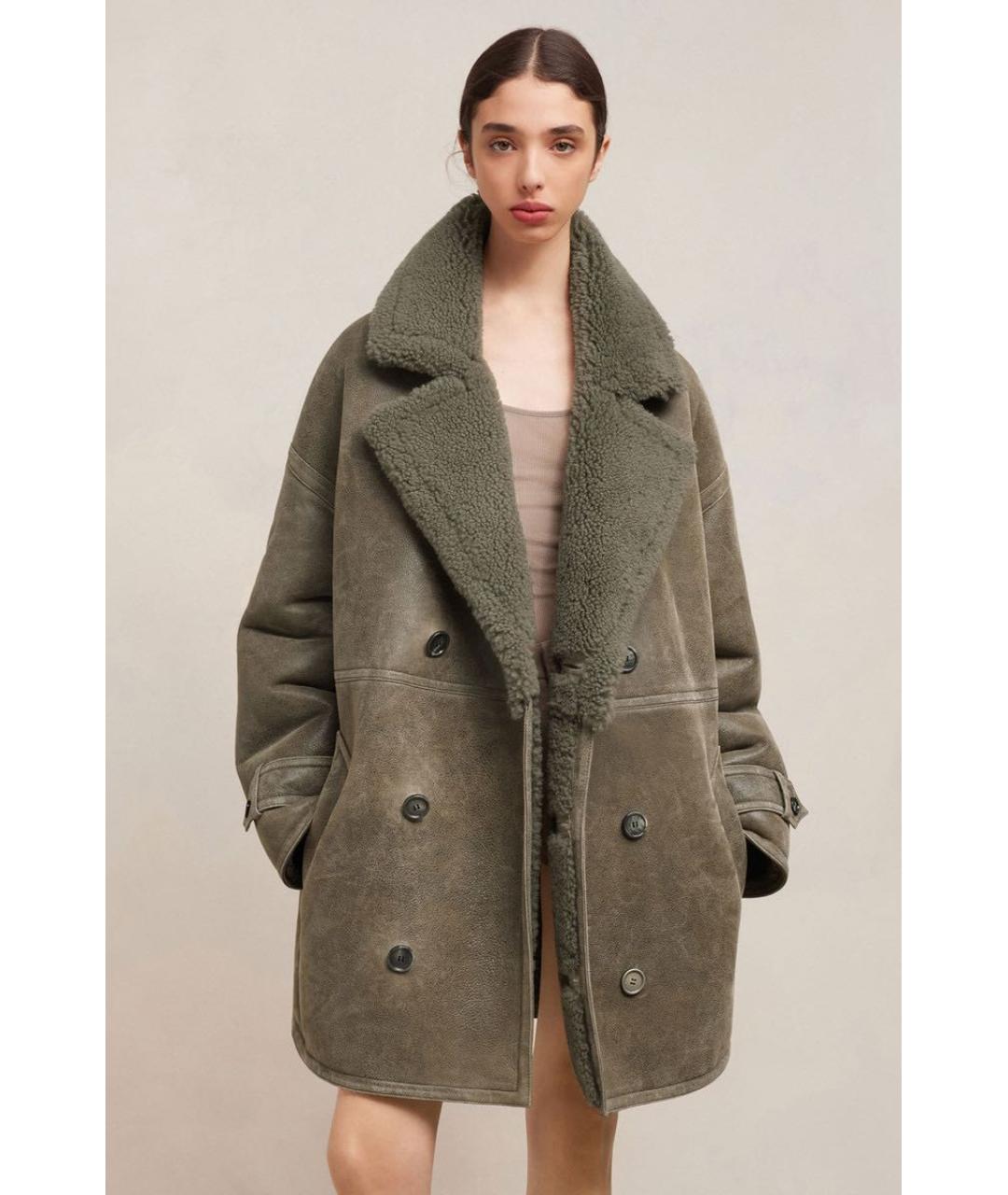 AMI ALEXANDRE MATTIUSSI Хаки кожаная дубленка, фото 2