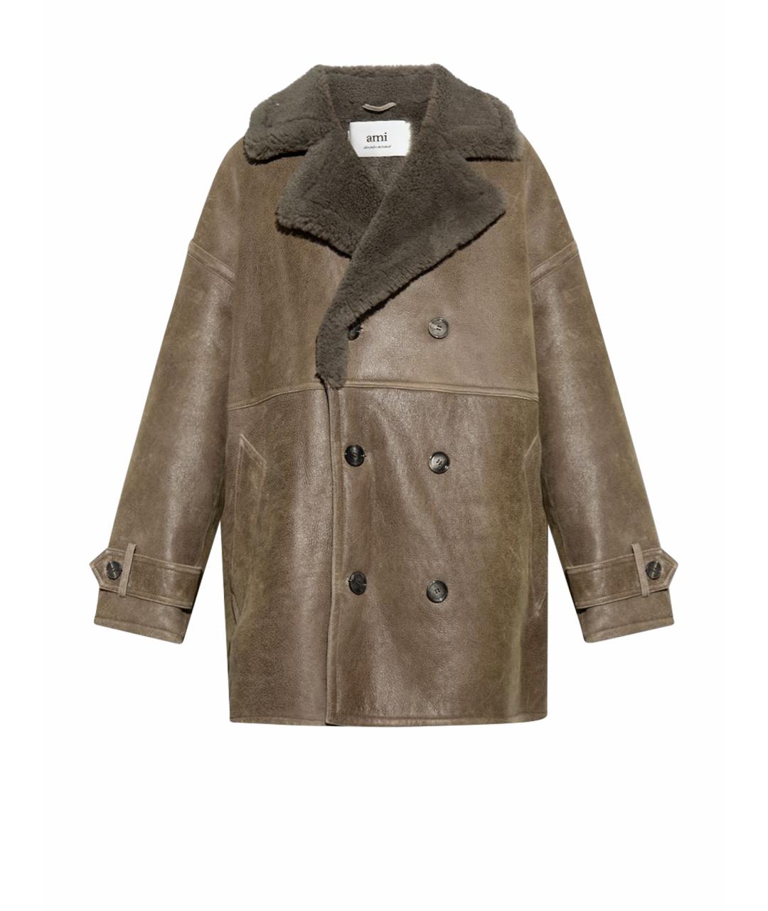 AMI ALEXANDRE MATTIUSSI Хаки кожаная дубленка, фото 1