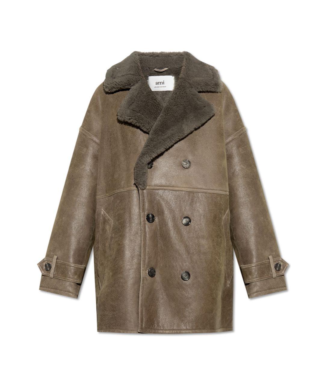 AMI ALEXANDRE MATTIUSSI Хаки кожаная дубленка, фото 5