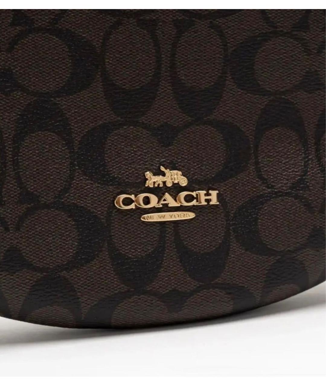 COACH Коричневая кожаная сумка с короткими ручками, фото 5