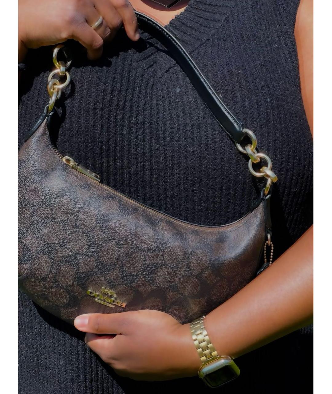 COACH Коричневая кожаная сумка с короткими ручками, фото 6