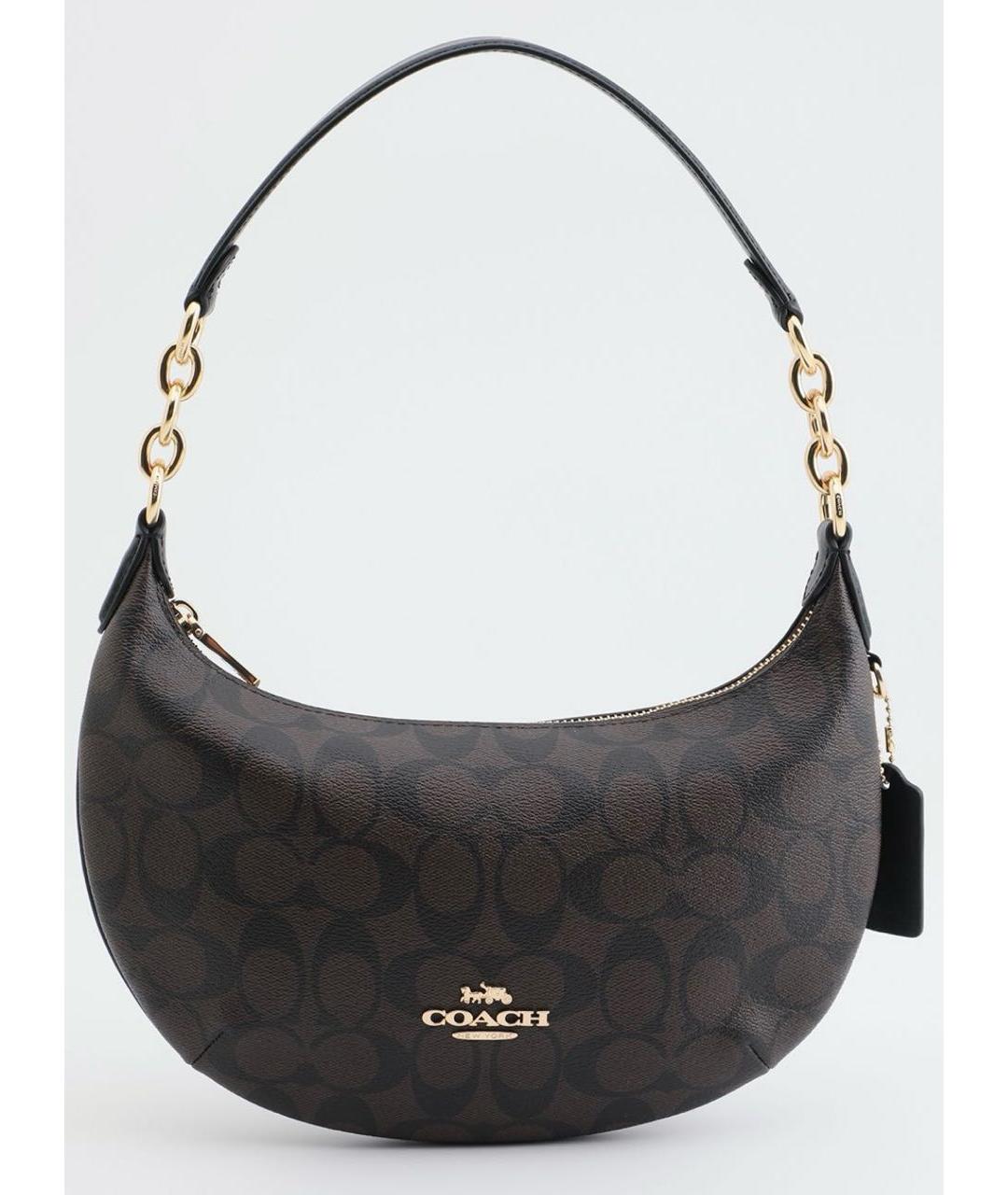 COACH Коричневая кожаная сумка с короткими ручками, фото 7