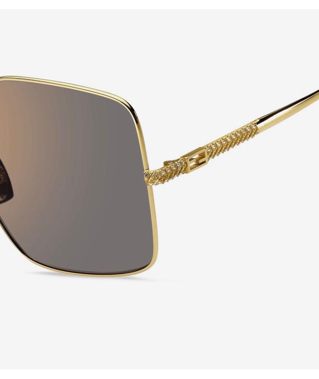 FENDI Золотые металлические солнцезащитные очки, фото 3