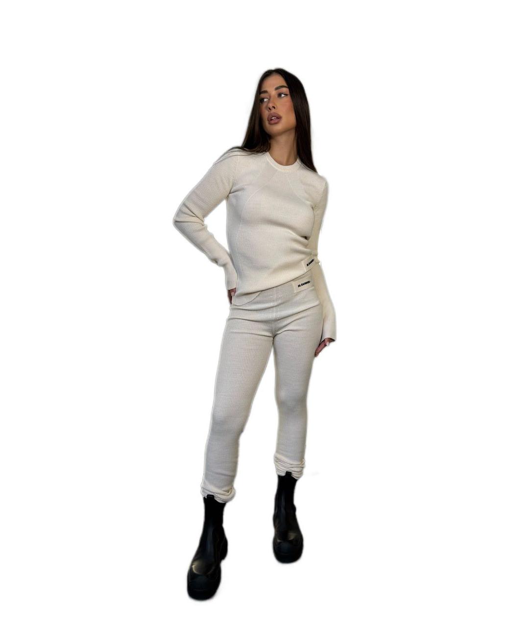 JIL SANDER Бежевые шерстяные леггинсы и велосипедки, фото 3