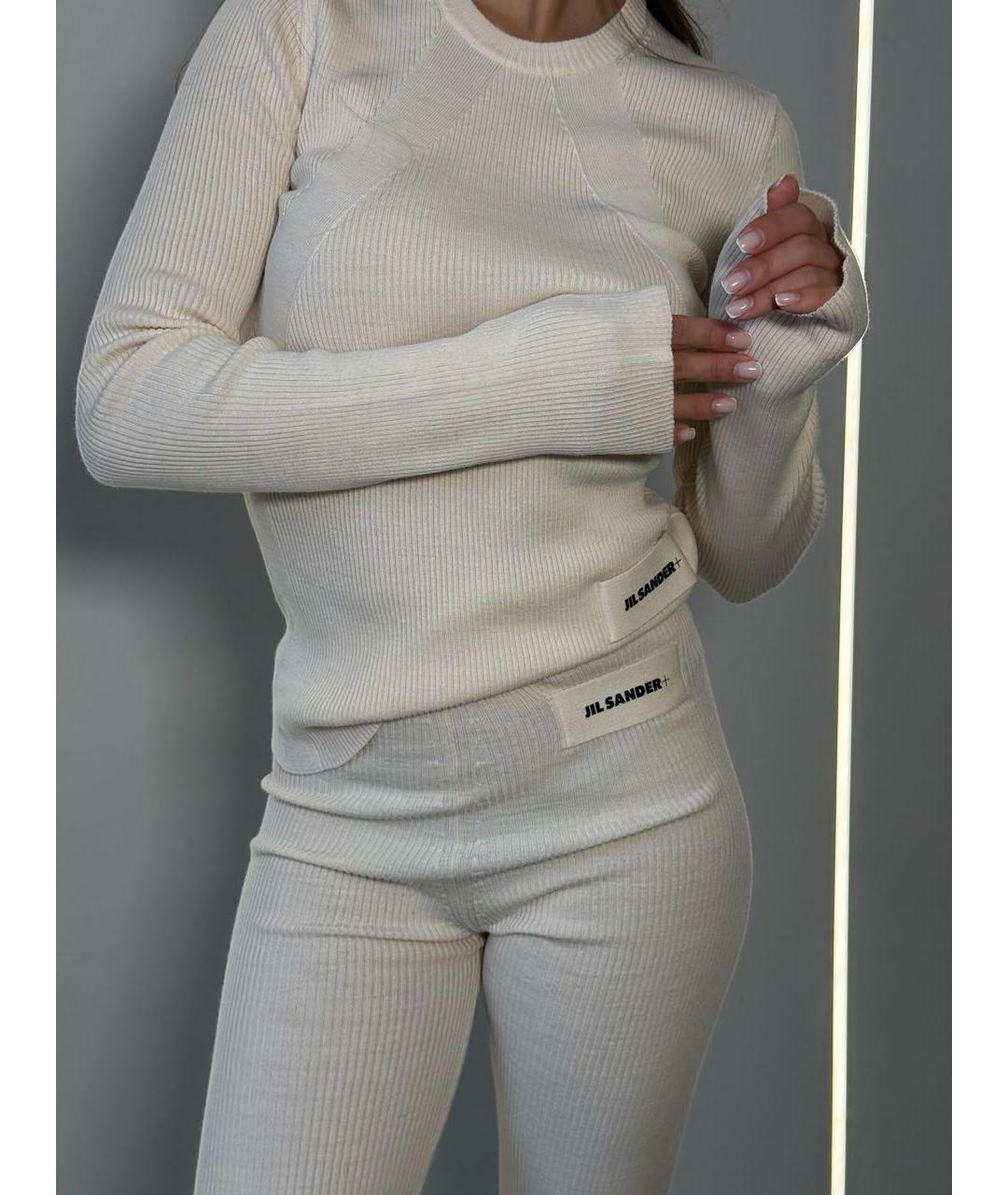 JIL SANDER Бежевые шерстяные леггинсы и велосипедки, фото 2