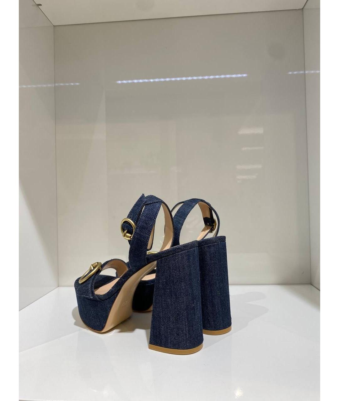 GIANVITO ROSSI Темно-синие текстильные босоножки, фото 3