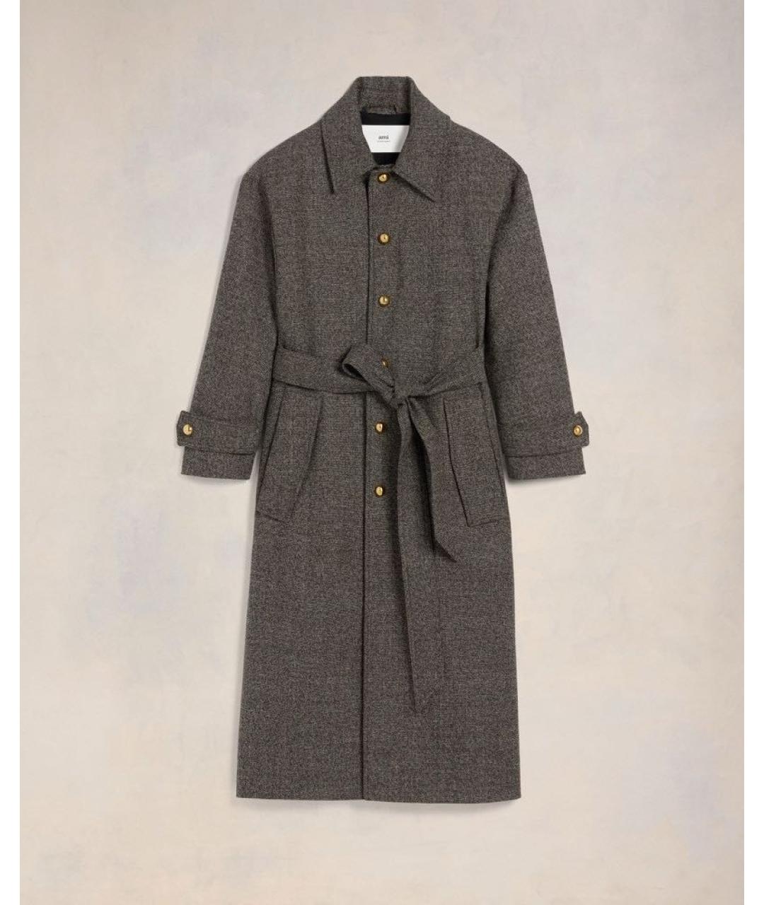 Ami Paris Серое шерстяное пальто, фото 6