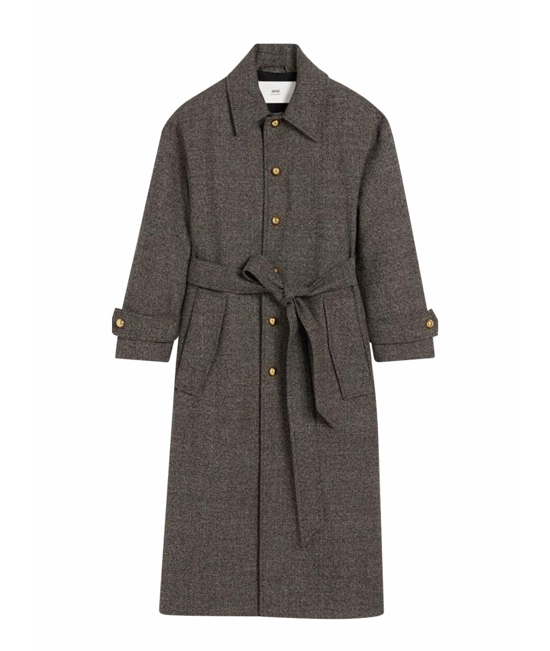 Ami Paris Серое шерстяное пальто, фото 1
