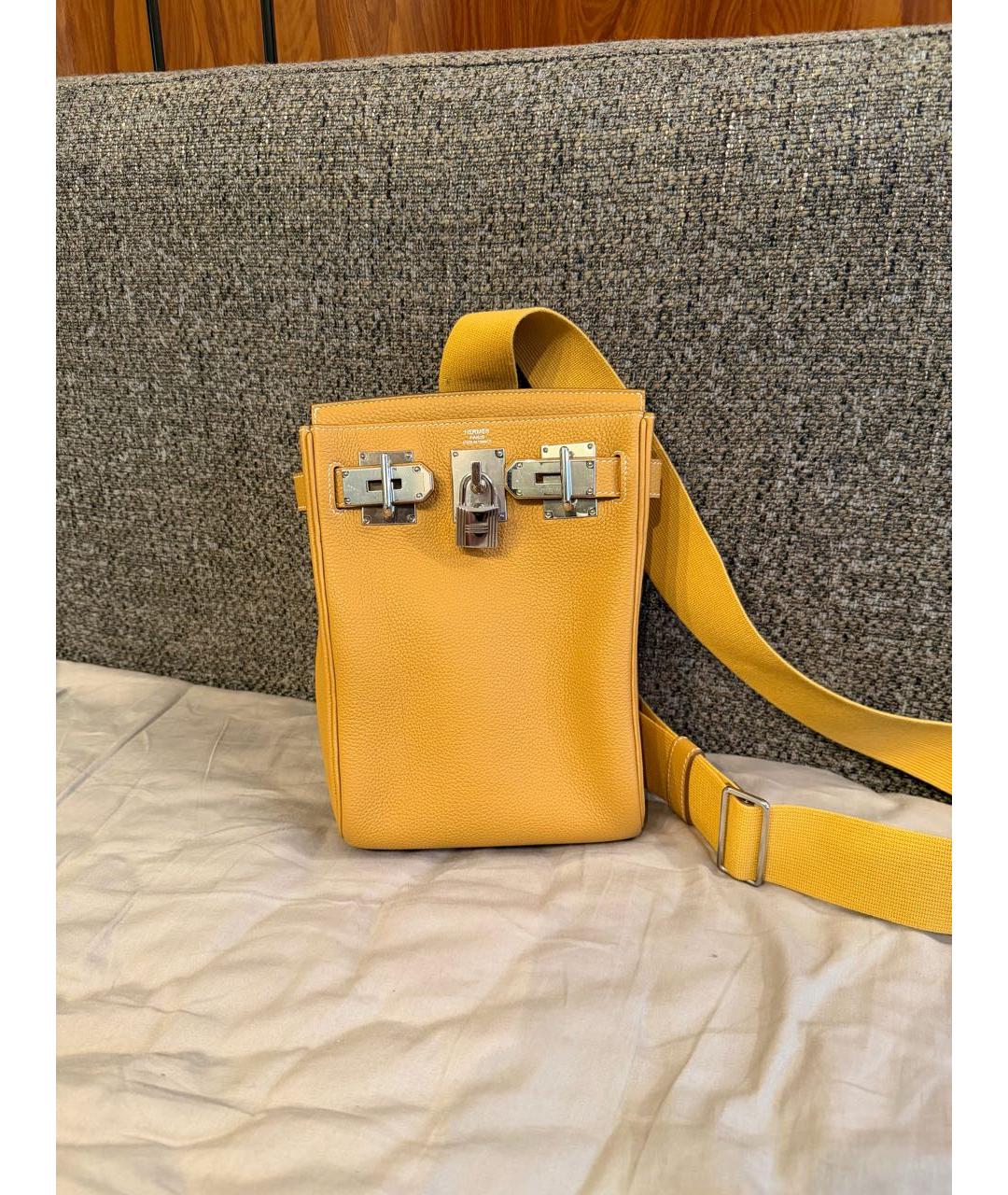 HERMES Желтая кожаная сумка на плечо, фото 7