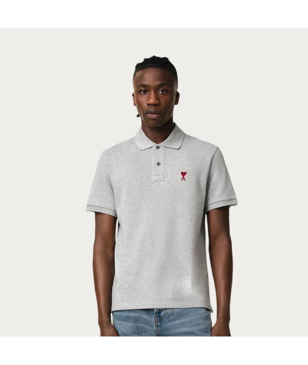 Ami Paris Серое хлопковое поло с коротким рукавом, фото 2