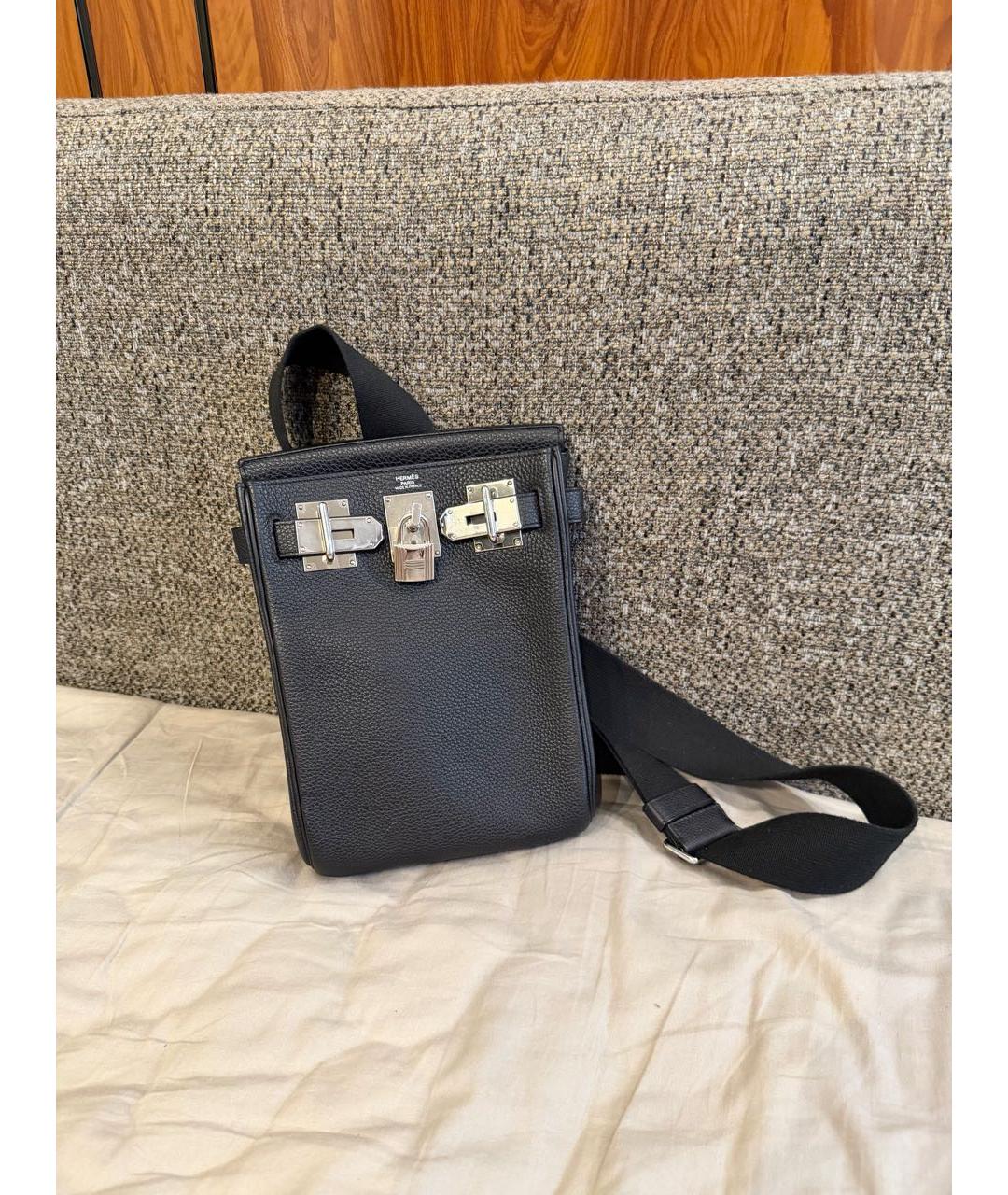 HERMES Черная кожаная сумка на плечо, фото 2