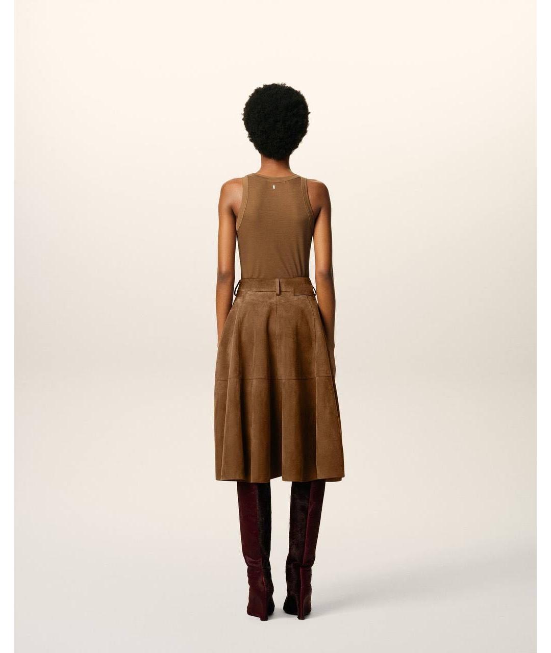 Ami Paris Коричневая замшевая юбка миди, фото 4