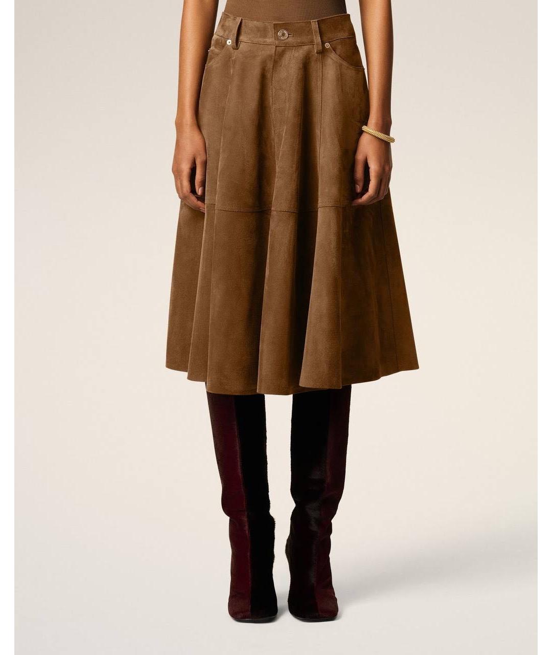 Ami Paris Коричневая замшевая юбка миди, фото 3