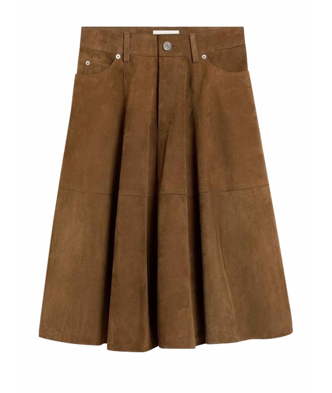 Ami Paris Коричневая замшевая юбка миди, фото 1