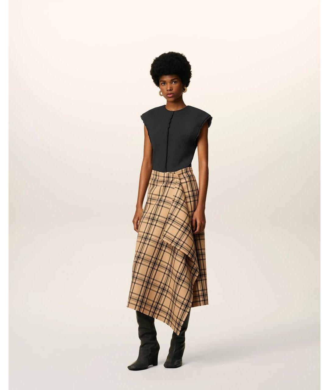 Ami Paris Бежевая шерстяная юбка миди, фото 3