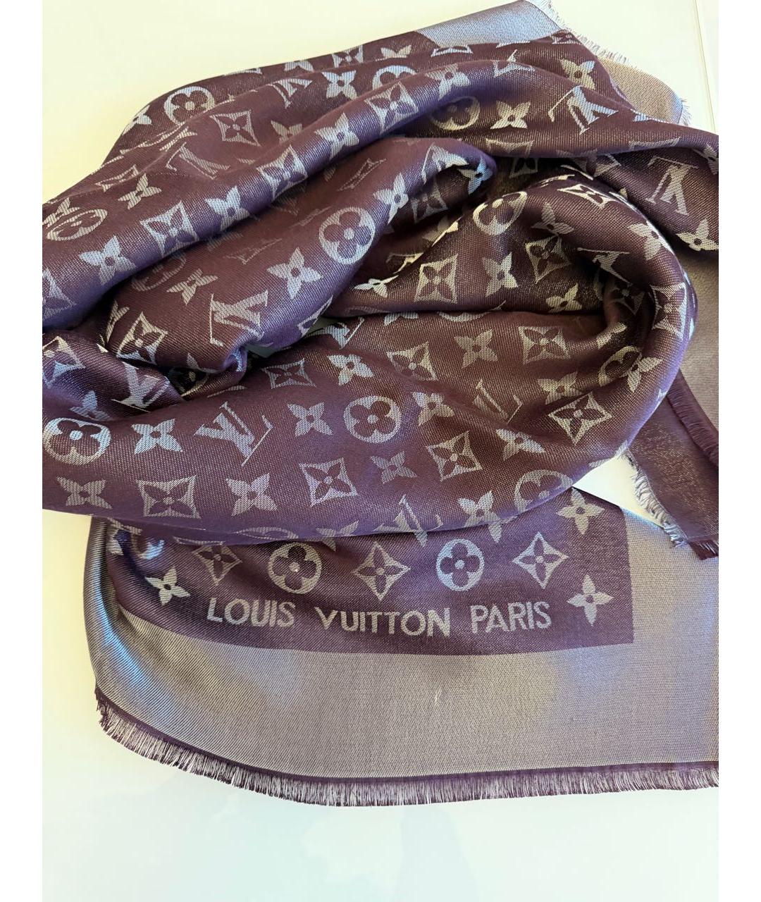 LOUIS VUITTON Фиолетовый шелковый платок, фото 8
