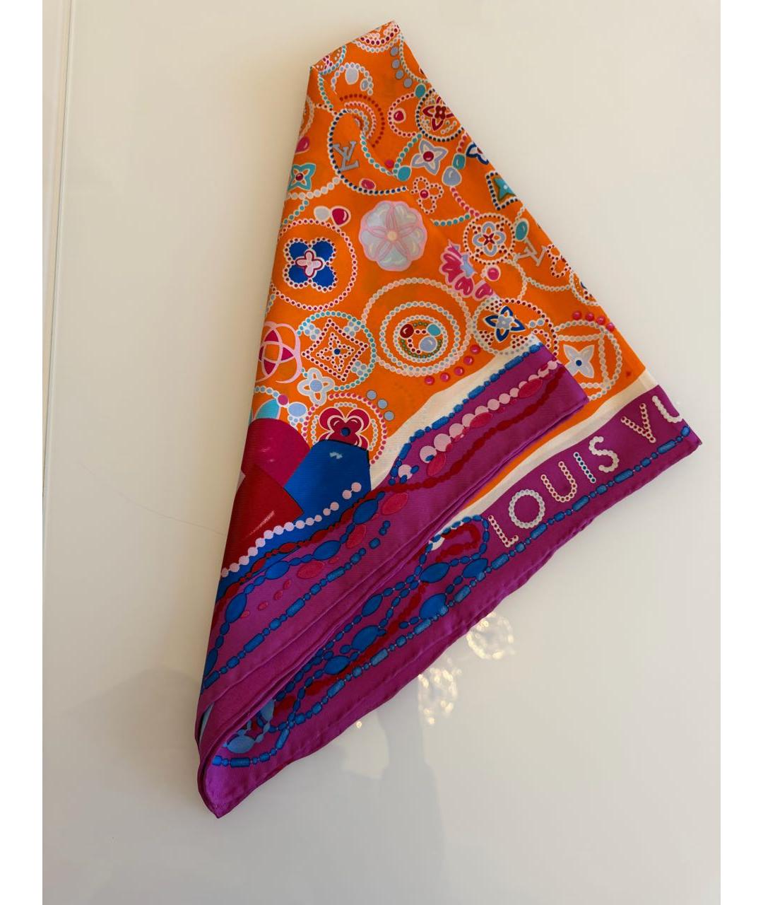 LOUIS VUITTON Оранжевый шелковый платок, фото 4