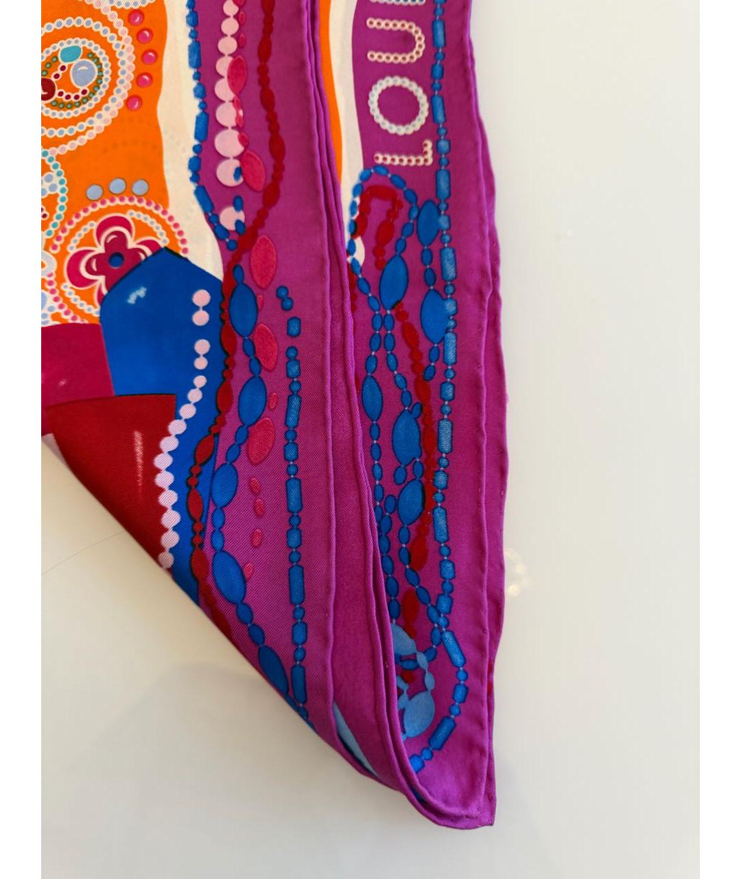 LOUIS VUITTON Оранжевый шелковый платок, фото 5