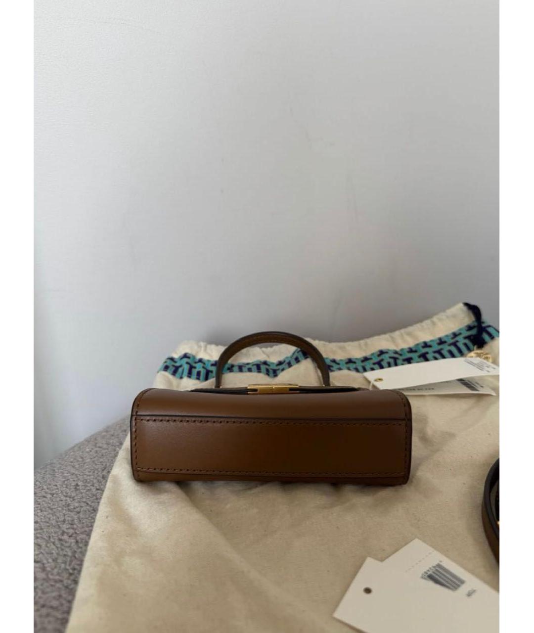 TORY BURCH Коричневая кожаная сумка с короткими ручками, фото 5