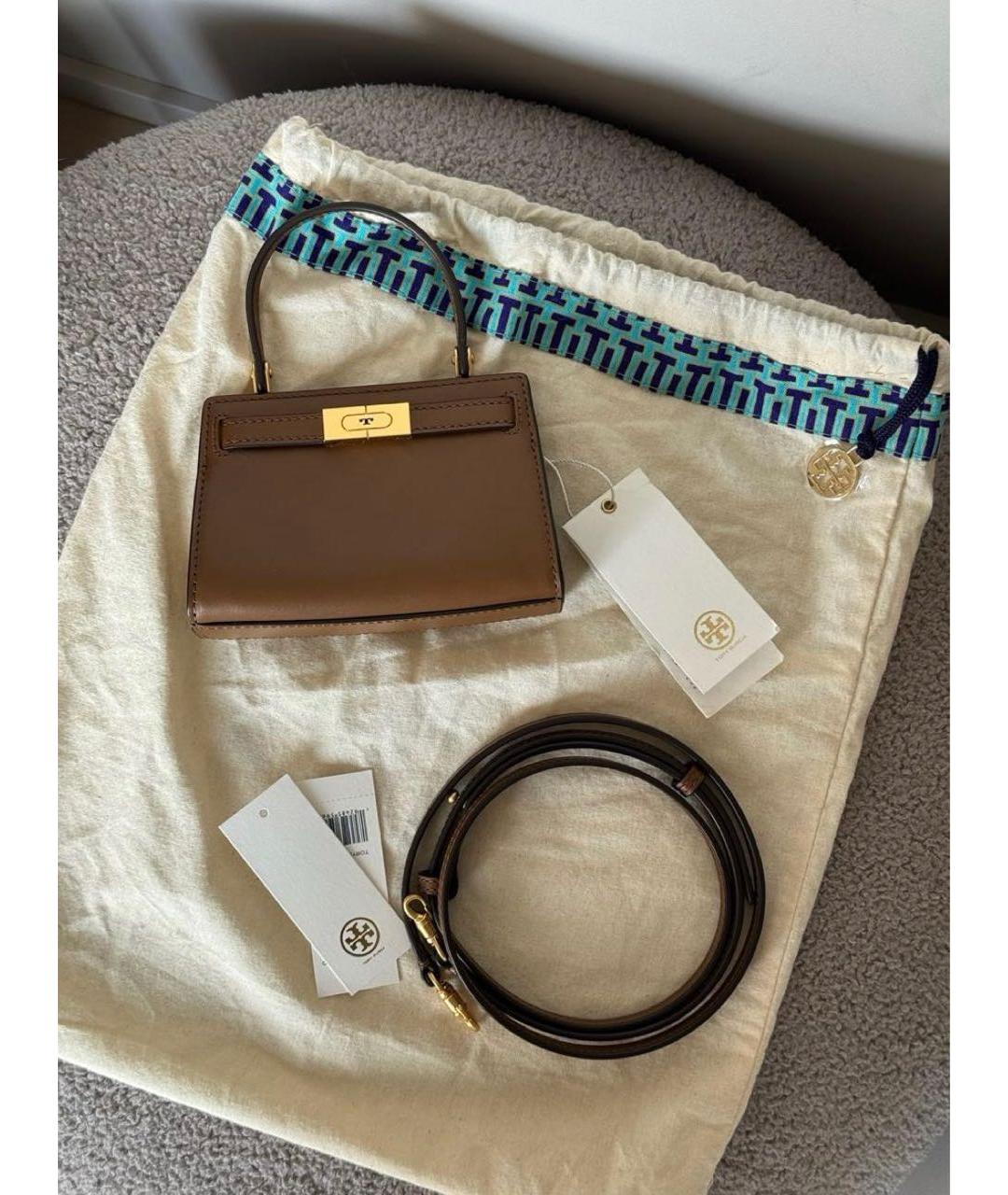 TORY BURCH Коричневая кожаная сумка с короткими ручками, фото 2