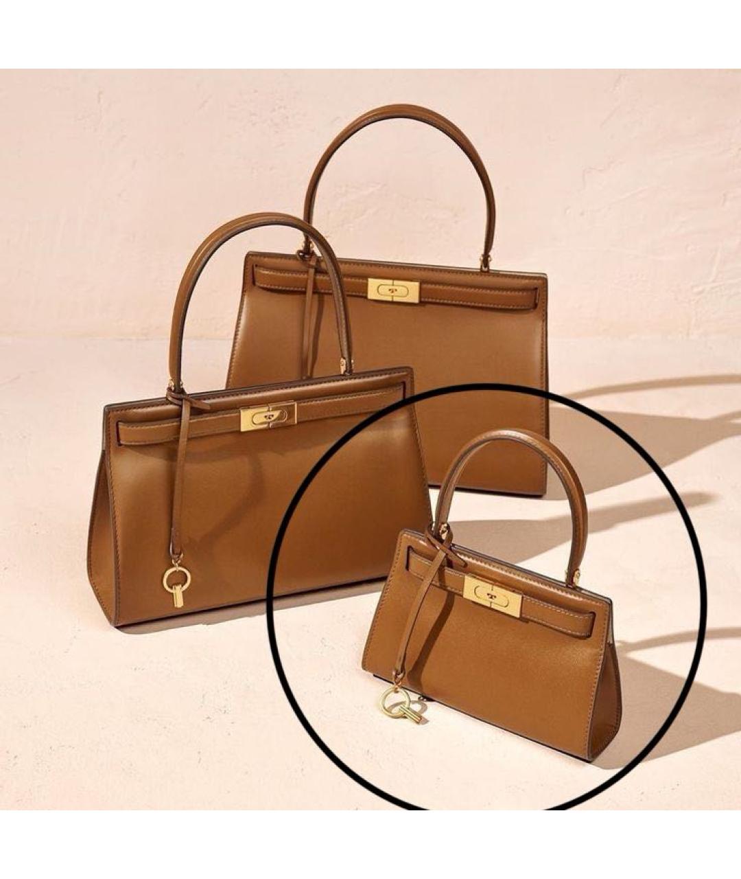 TORY BURCH Коричневая кожаная сумка с короткими ручками, фото 7