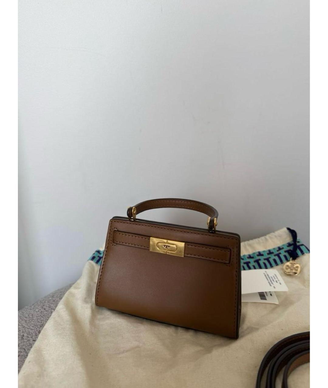 TORY BURCH Коричневая кожаная сумка с короткими ручками, фото 3