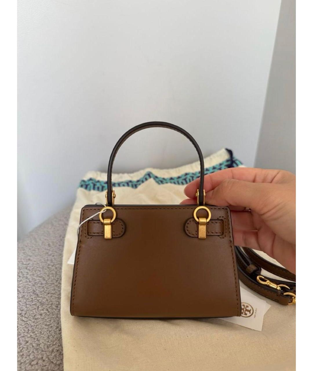 TORY BURCH Коричневая кожаная сумка с короткими ручками, фото 4