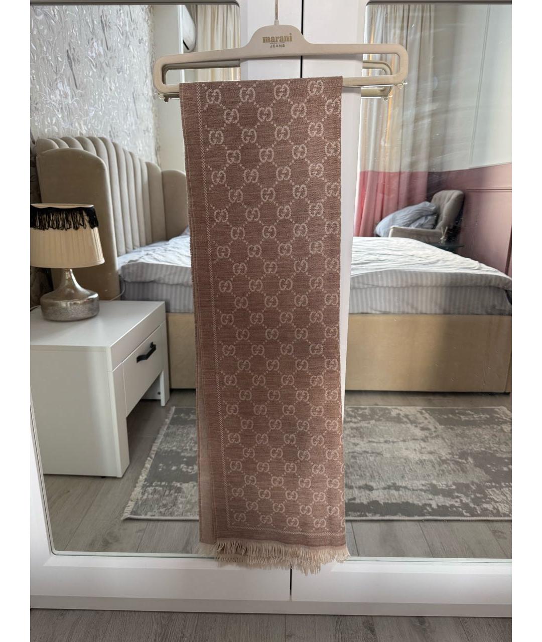 GUCCI Бежевый шелковый шарф, фото 4