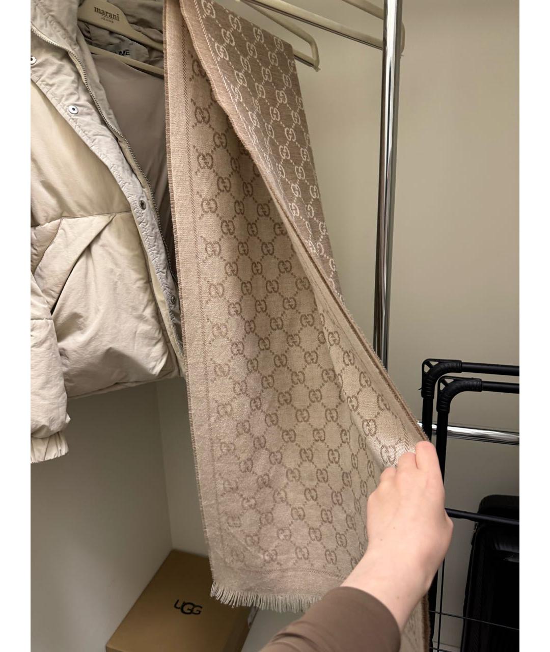 GUCCI Бежевый шелковый шарф, фото 2