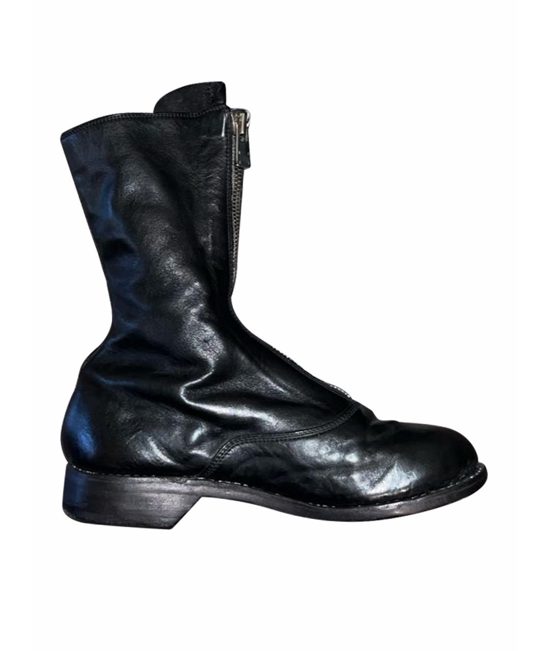 GUIDI Черные кожаные ботильоны, фото 1