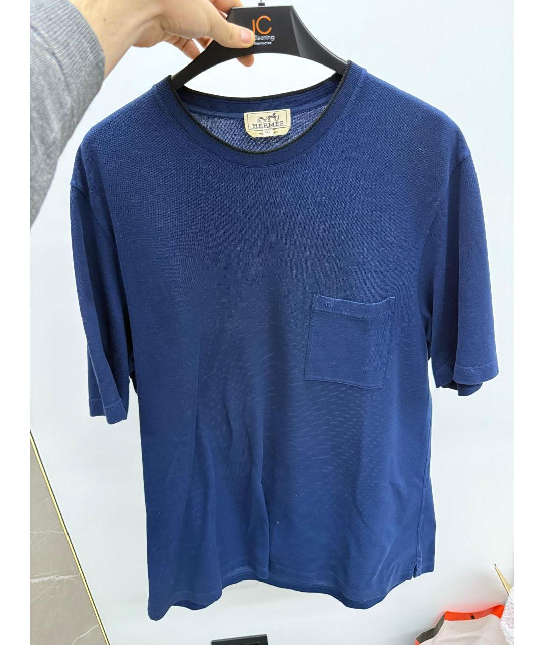 HERMES Синяя хлопковая футболка, фото 4