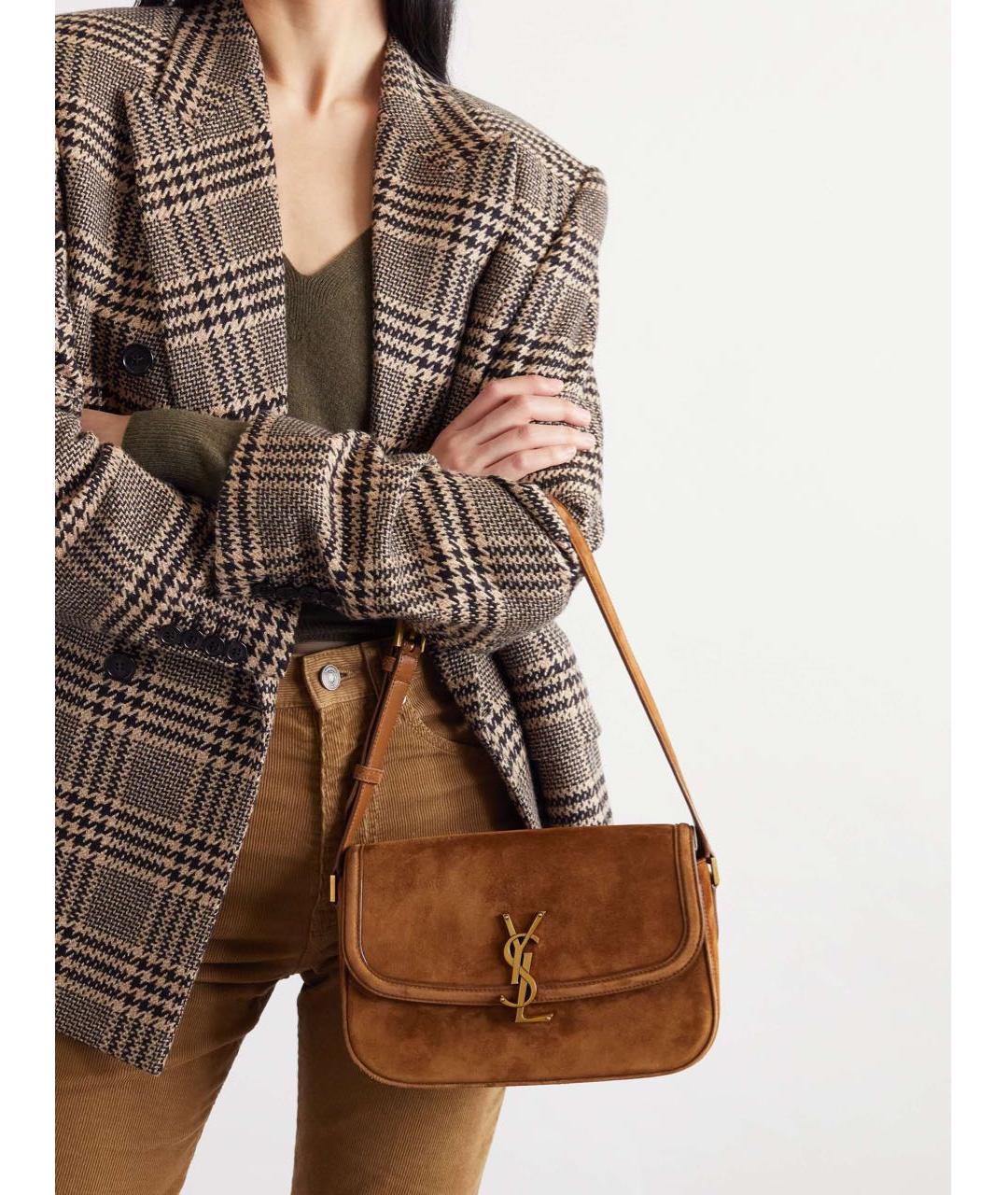 SAINT LAURENT Коричневая замшевая сумка через плечо, фото 3