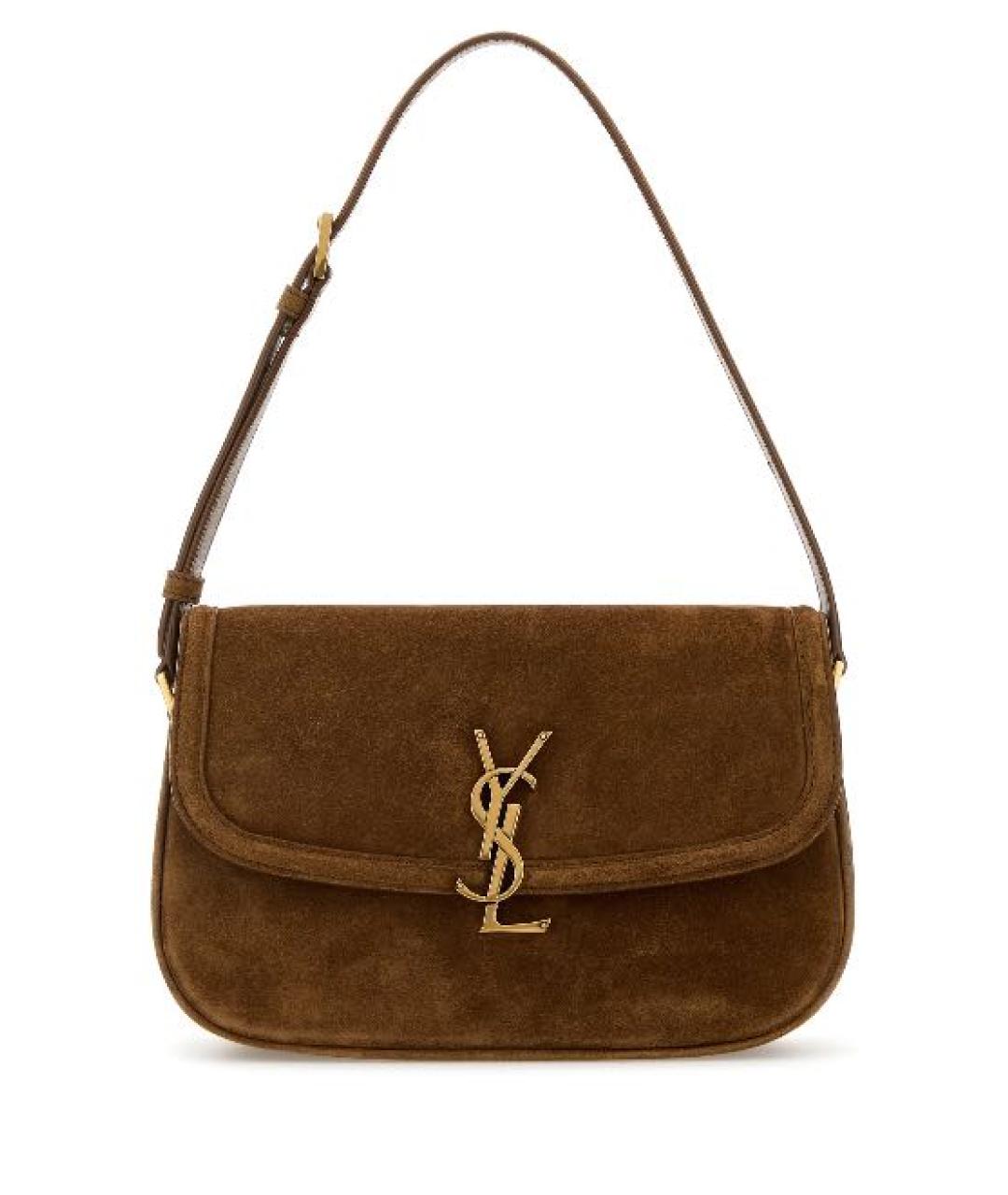 SAINT LAURENT Коричневая замшевая сумка через плечо, фото 1