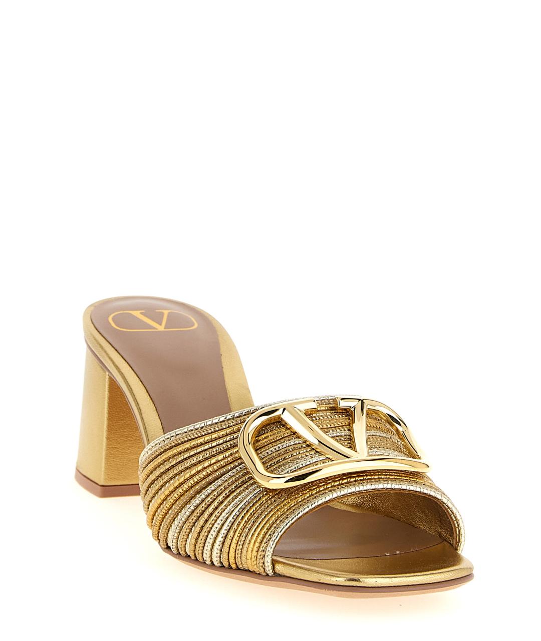 VALENTINO Золотые кожаные босоножки, фото 2