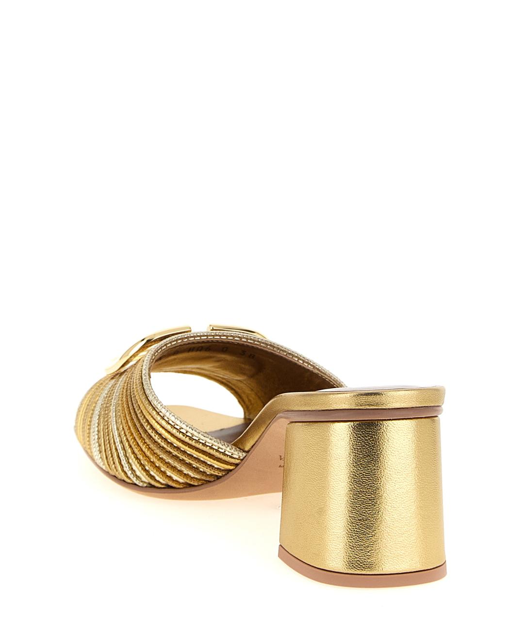 VALENTINO Золотые кожаные босоножки, фото 3