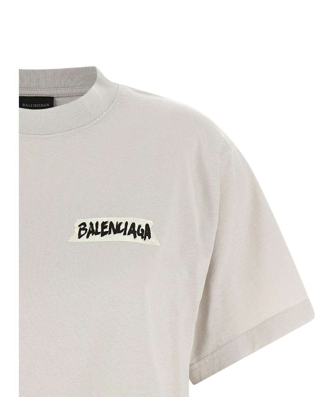 BALENCIAGA Серая хлопковая футболка, фото 3