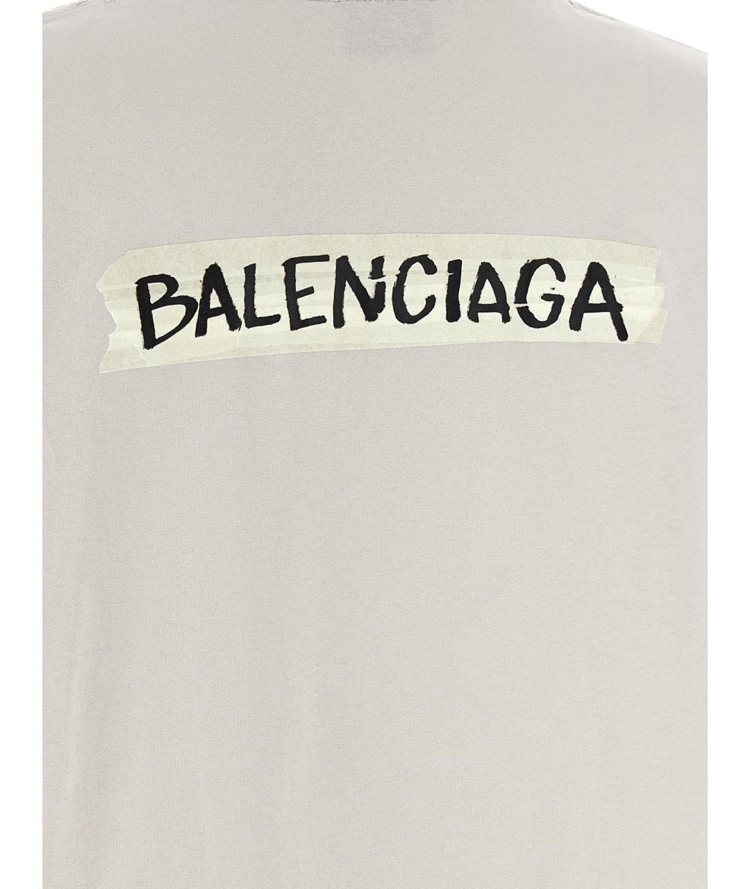 BALENCIAGA Серая хлопковая футболка, фото 4