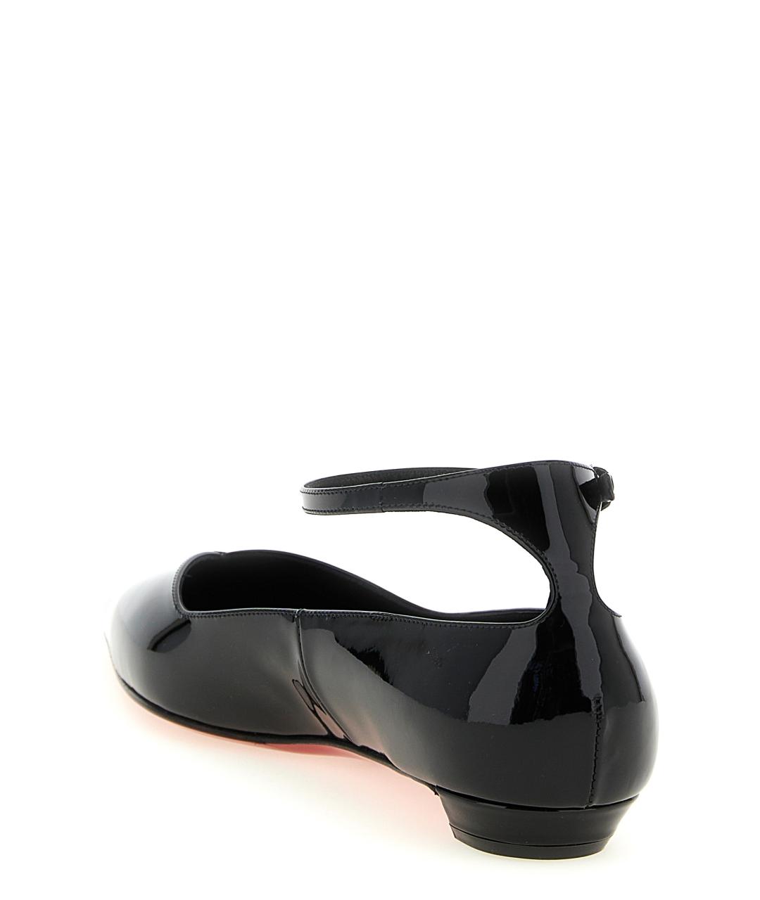 CHRISTIAN LOUBOUTIN Черные кожаные лодочки на низком каблуке, фото 3