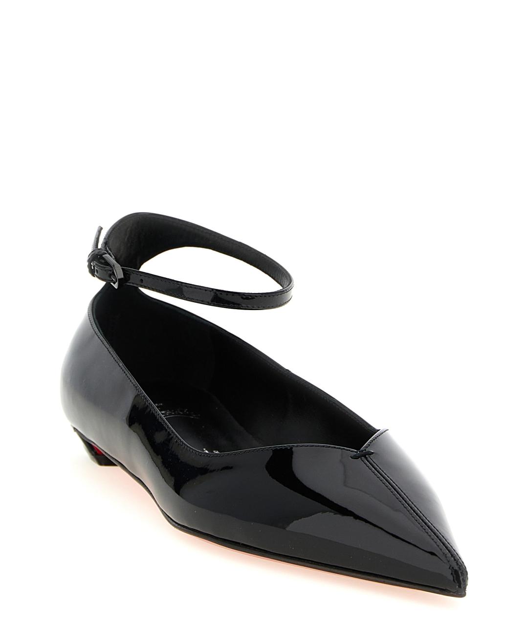 CHRISTIAN LOUBOUTIN Черные кожаные лодочки на низком каблуке, фото 2