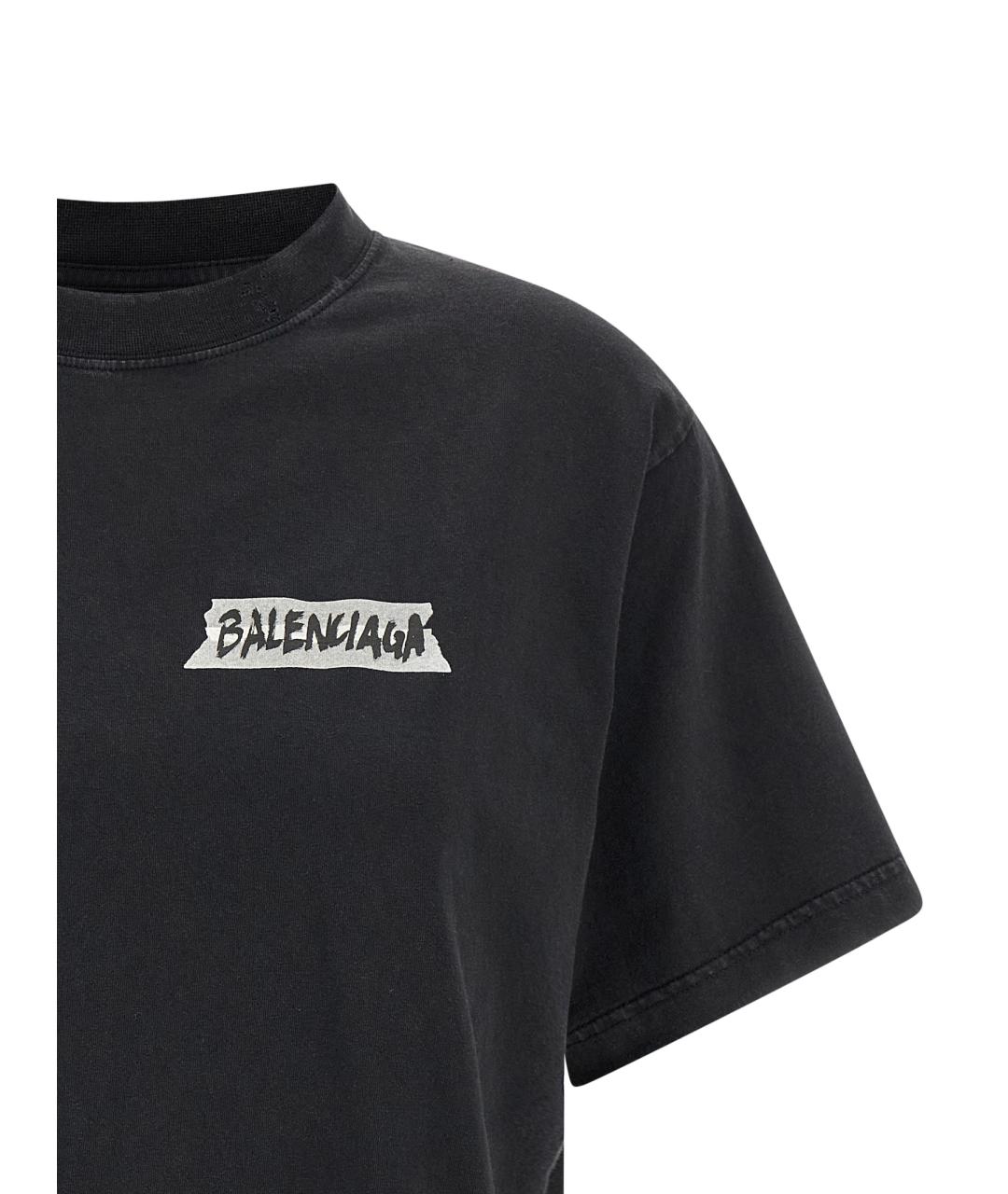 BALENCIAGA Черная хлопковая футболка, фото 3