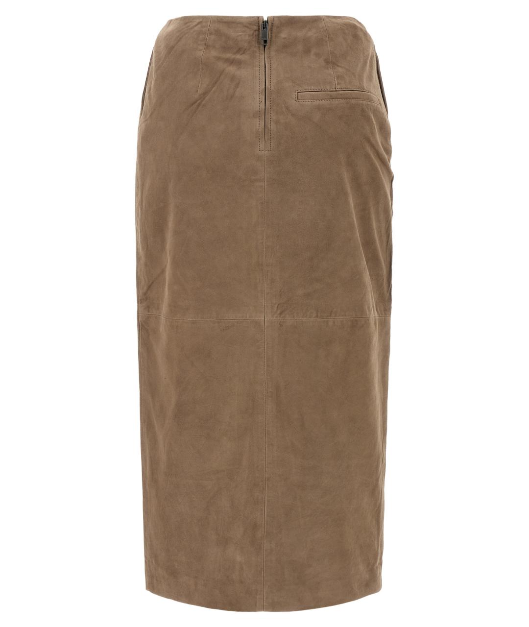 ROTATE Бежевая кожаная юбка миди, фото 2