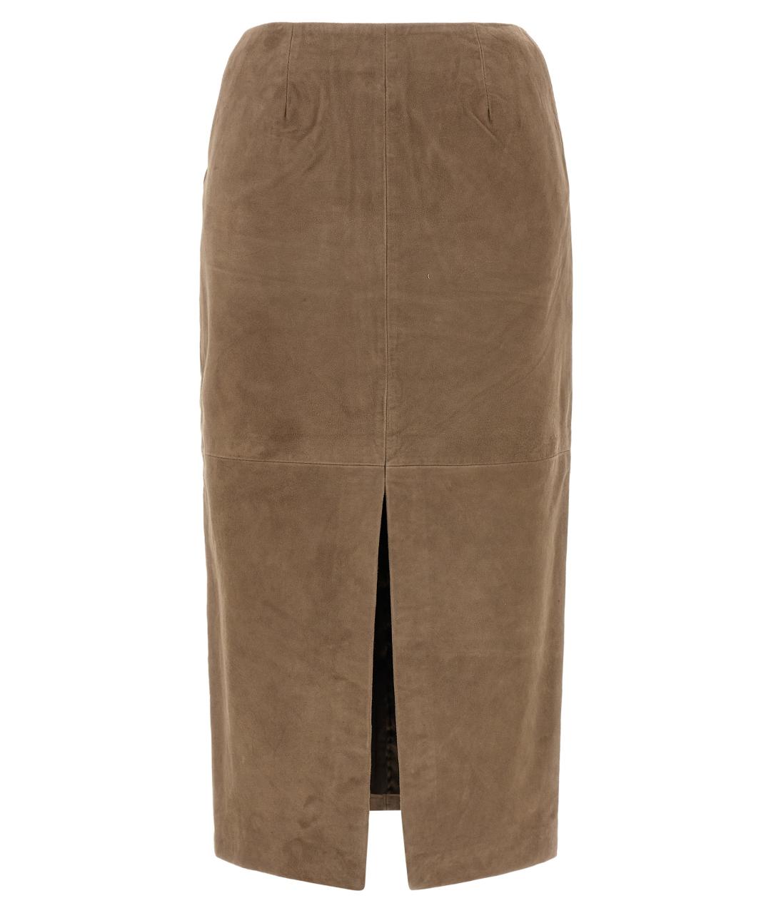 ROTATE Бежевая кожаная юбка миди, фото 1