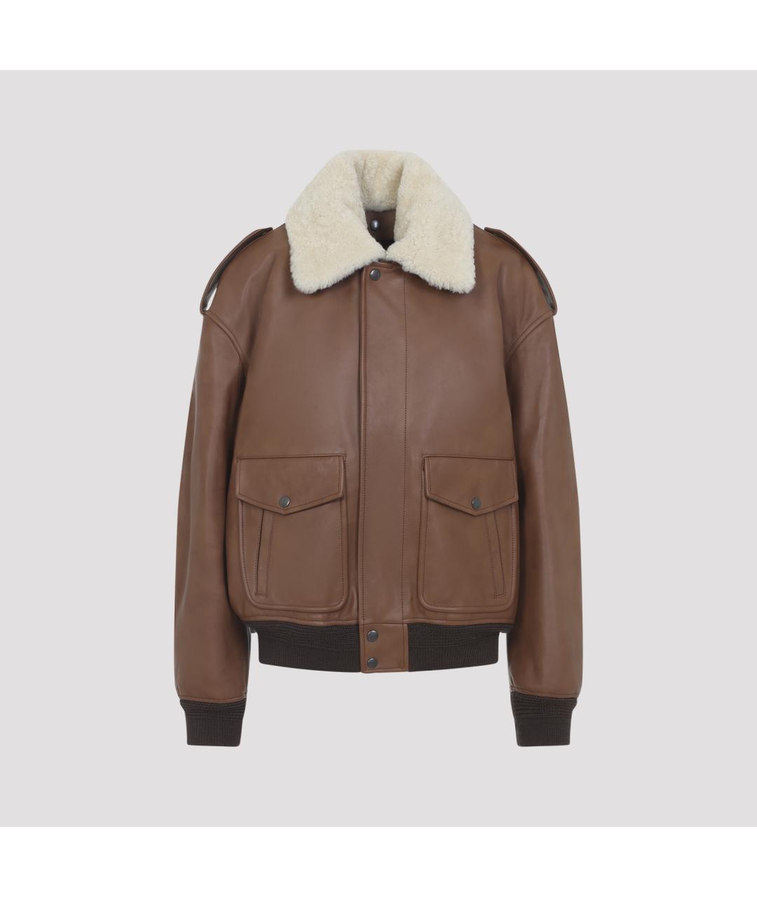 SAINT LAURENT Коричневая кожаная куртка, фото 3