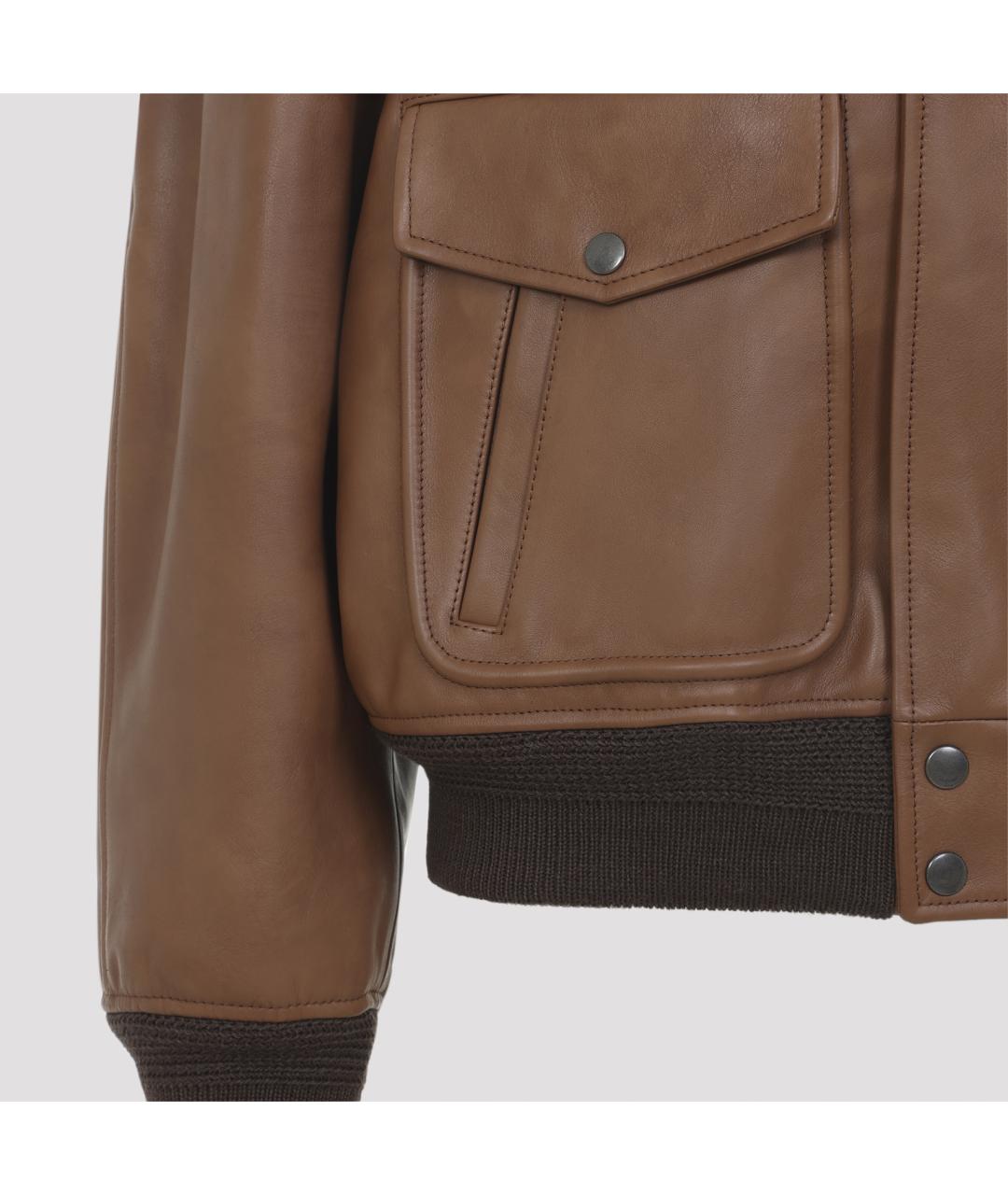 SAINT LAURENT Коричневая кожаная куртка, фото 5