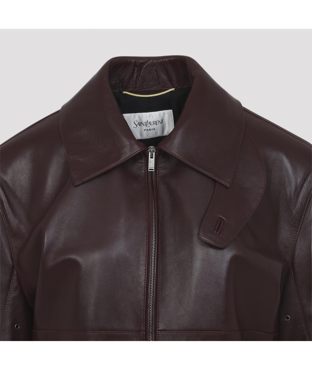 SAINT LAURENT Бордовая кожаная куртка, фото 5