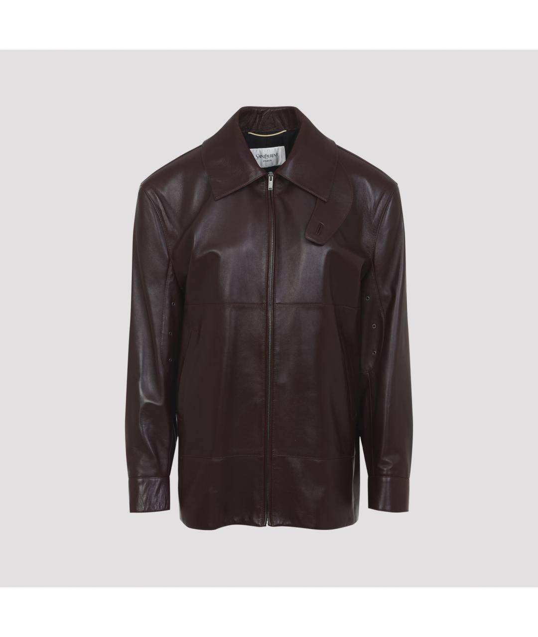 SAINT LAURENT Бордовая кожаная куртка, фото 3