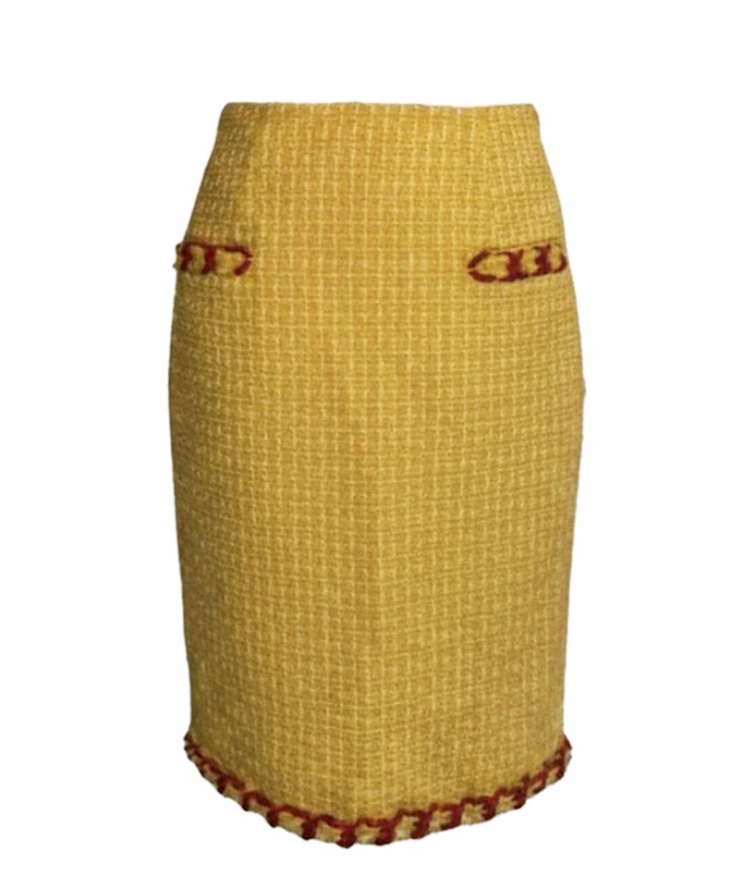 MOSCHINO Желтая шерстяная юбка миди, фото 1