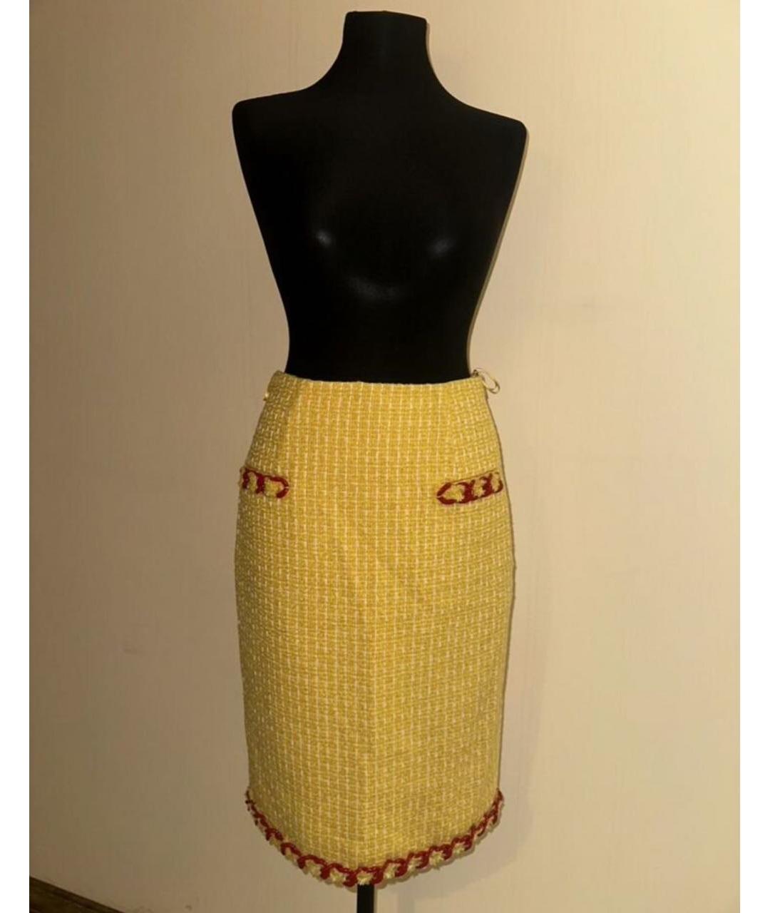 MOSCHINO Желтая шерстяная юбка миди, фото 8