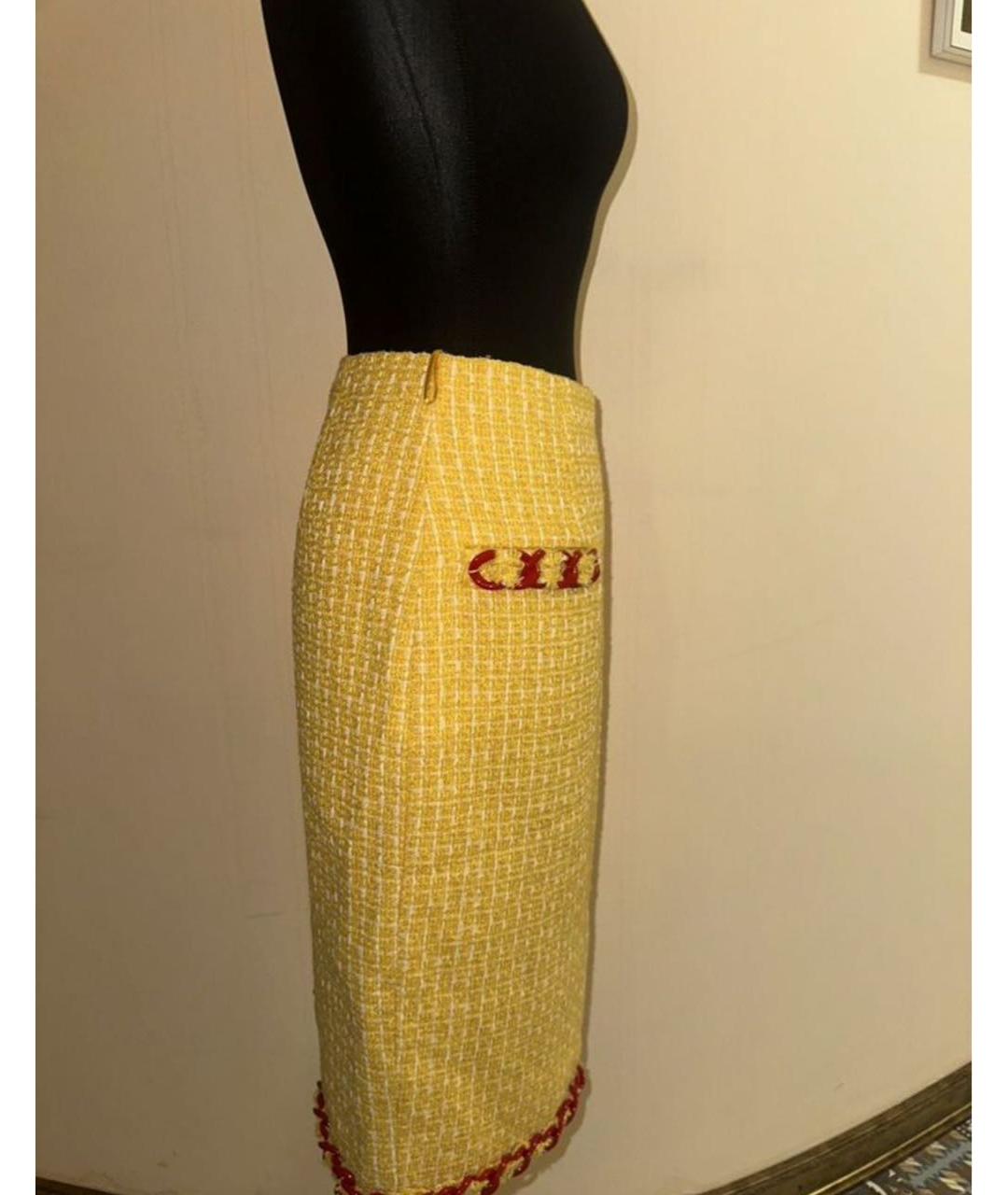 MOSCHINO Желтая шерстяная юбка миди, фото 2