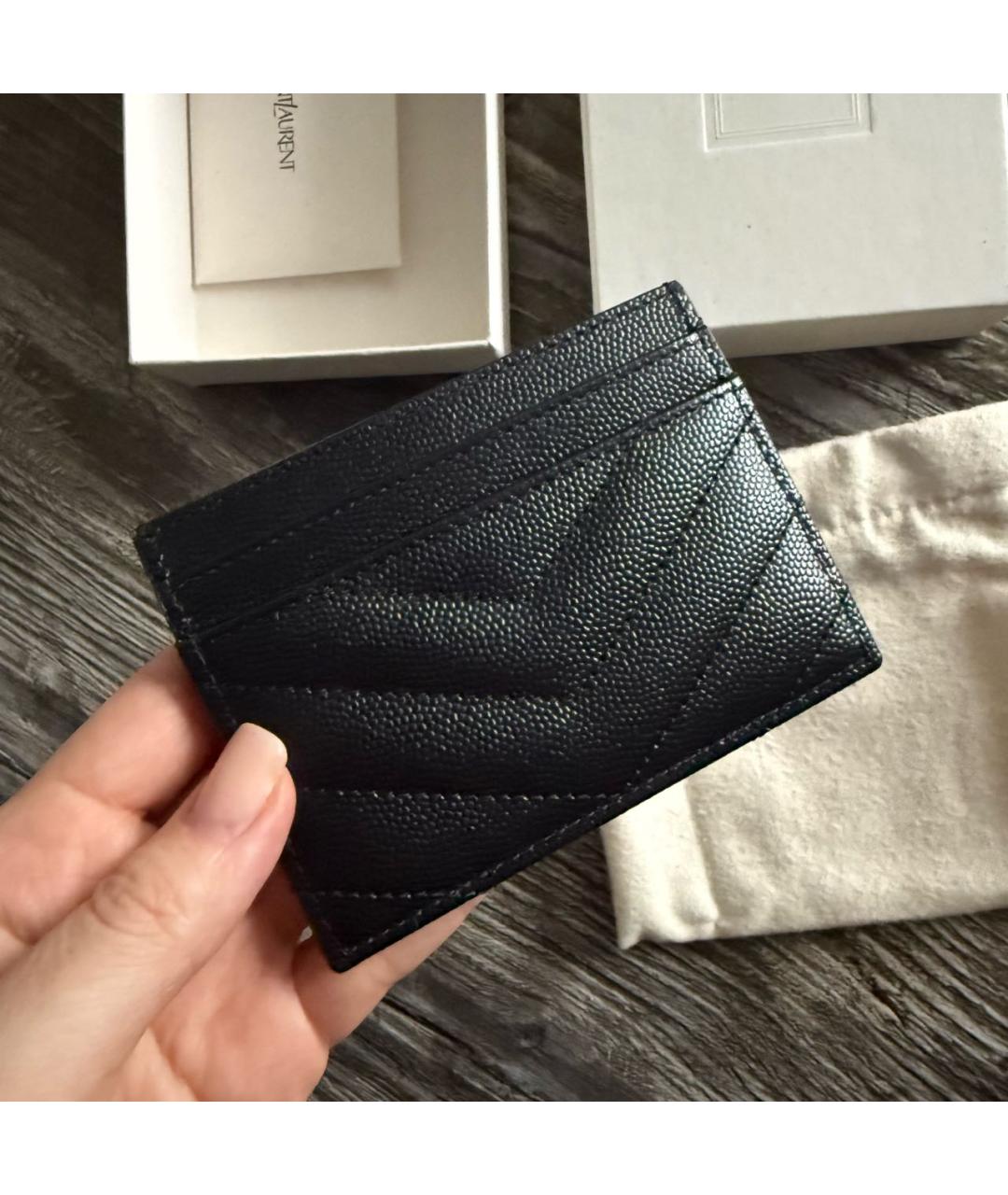 SAINT LAURENT Черный кожаный кардхолдер, фото 3